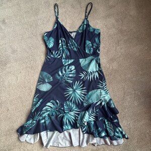 Tropical print/floral V-Neck Ruffled Hem Spaghetti Strap Sundress
